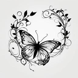 butterfly and vine tattoo designs  simple color tattoo, minimal, white background