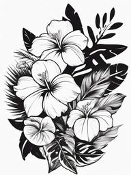 Black and White Hawaiian Flower Tattoos - Embrace simplicity and elegance with black and white tattoo designs featuring iconic Hawaiian flowers.  simple vector color tattoo,minmal,white background