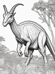 Parasaurolophus Coloring Pages - Crest Headed Dinosaur  black outline printable coloring page