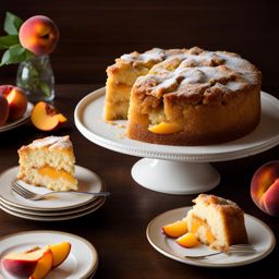 peach cobbler cake with a crumbly crust, savored at a southern-style family dinner. 