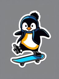 Penguin Skater Sticker - A penguin showcasing skating skills on ice. ,vector color sticker art,minimal