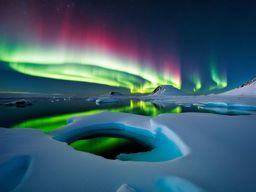 mount erebus, antarctica - watches a mesmerizing display of the southern lights in the polar sky. 