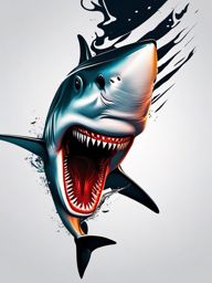 Shark Tattoo-fierce and realistic shark tattoo, capturing the power and strength of this marine predator. Colored tattoo designs, minimalist, white background.  color tatto style, minimalist design, white background