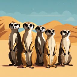 Meerkat Sticker - A group of meerkats standing alert in the desert. ,vector color sticker art,minimal