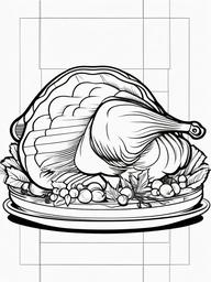 Turkey with a Pie Coloring Pages - Thanksgiving Turkey and Delicious Pie  minimal black outline printable sheet, coloring page