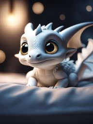 baby white dragon with big eyes laying on a soft bed looking at the stars, 8k, hyper realistic, cinematic 