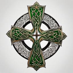 irish gaelic celtic cross tattoo  simple color tattoo,minimal,white background