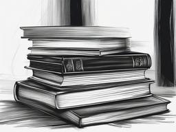 drawing of a stack of books  minimal rough sketch scribbles,doodles,black and white