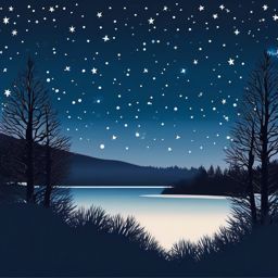 Winter Night Sky clipart - Starry night sky in winter, ,vector color clipart,minimal