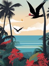 Frigatebird Clipart - Frigatebird soaring above the tropical ocean , minimal, 2d