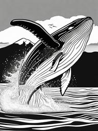 Humpback Whale Coloring Pages - Majestic Breaching Whale  black outline printable sheet, coloring page