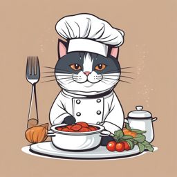 Cat dressed as a chef, preparing a gourmet meal  minimalist design, white background, t shirt vector art