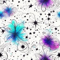 Nebula Tattoo - A vibrant nebula tattoo creating new stars  few color tattoo design, simple line art, design clean white background