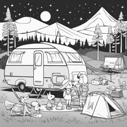 bluey coloring pages - bluey and her family enjoy a camping trip under the stars. 