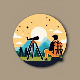 Hiking Backpack and Telescope Emoji Sticker - Stargazing in nature, , sticker vector art, minimalist design