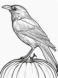 Pumpkin with Raven Coloring Pages - Raven Perched on a Pumpkin's Stem  minimal black outline printable sheet, coloring page