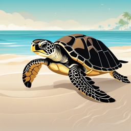 Cute Sea Turtle - Along the sandy shore, the cute sea turtle hatchling embarks on its first journey to the ocean waves.  vector art, clipart, minimal