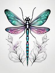 Feminine Elegant Dragonfly Tattoos - Elegant dragonfly tattoos designed with a feminine touch.  simple color tattoo,minimalist,white background