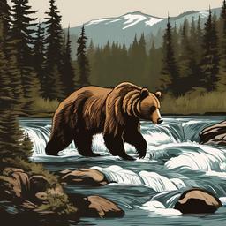 Bear clipart - grizzly bear fishing in a river  