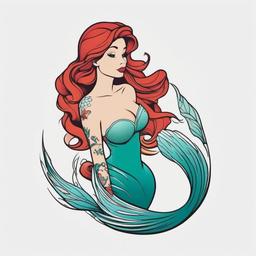 Small Little Mermaid Tattoo - Keep it subtle with a small-sized tattoo featuring the beloved character, the Little Mermaid.  simple vector color tattoo,minimal,white background