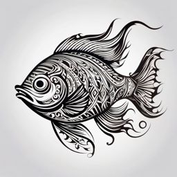 Tribal Fish Tattoo,a tribal-style fish tattoo, representing the enduring connection between nature and culture. , color tattoo design, white clean background