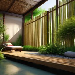 Bamboo Zen Retreat - Design a garden with bamboo elements for a tranquil Zen retreat. multicoloured, photo realistic, hyper detail, high resolution