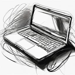 drawing of a laptop  minimal rough scribbles,doodles,black and white