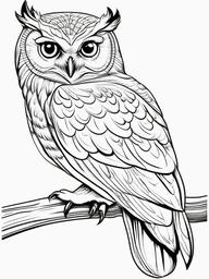 Owl Coloring Pages - Owl on a branch  simple coloring pages