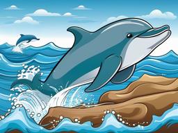 Dolphin Cartoon - Cartoon of dolphin jumping over waves  