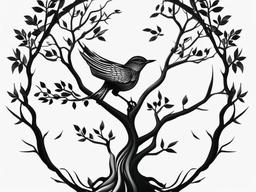 Bird And Tree Tattoo - Bird in tree  minimal tattoo design, white background