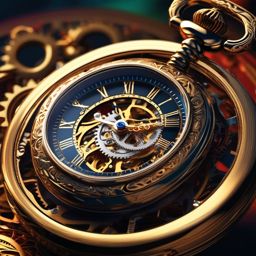 Timeless pocket watch, its intricate gears and hands marking the passage of moments, serves as a reminder that time is both fleeting and eternal. hyperrealistic, intricately detailed, color depth,splash art, concept art, mid shot, sharp focus, dramatic, 2/3 face angle, side light, colorful background