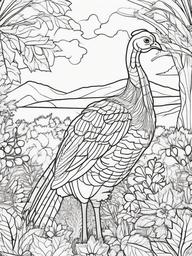 Turkey in the Garden Coloring Pages - Turkey Exploring a Festive Garden  minimal black outline printable sheet, coloring page