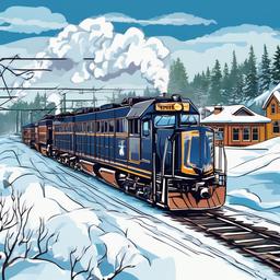 train driviing in the snow  , vector illustration, clipart