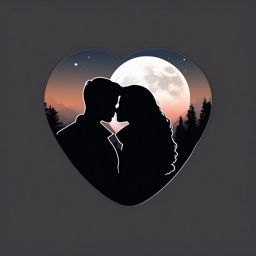 Couple's Silhouette and Full Moon Emoji Sticker - Love under the full moon, , sticker vector art, minimalist design