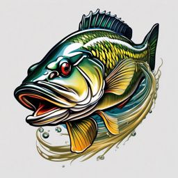 Largemouth Bass Tattoo,a bold and captivating tattoo of the largemouth bass, emblem of the excitement of sport fishing. , color tattoo design, white clean background