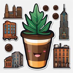 Cityscape and Coffee Emoji Sticker - Urban exploration with coffee, , sticker vector art, minimalist design