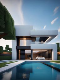 modern mansion with sleek lines and a pool - minecraft house ideas minecraft block style