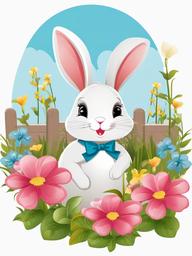 Bunny clipart - bunny in a garden with flowers  