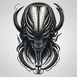 Xenomorph Alien Tattoo - Channel sci-fi vibes with an iconic Xenomorph alien tattoo.  simple color tattoo,vector style,white background