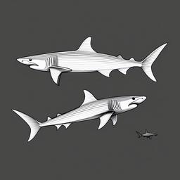 drawing of Silky shark  minimal rough sketch scribbles,doodles,black and white