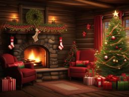 Cozy Holiday Cabin Christmas Wallpaper intricate details, patterns, wallpaper photo