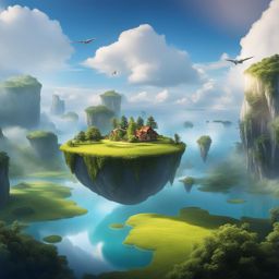 floating islands - create an artwork featuring fantastical floating islands in the sky. 