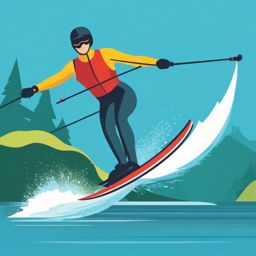 Water Skiing Jump Clipart - A water skier soaring off a ramp.  color vector clipart, minimal style