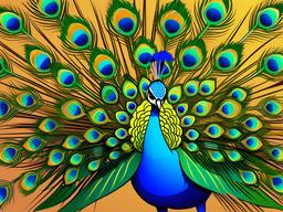 Peacock Cartoon - Cartoon of peacock displaying feathers  