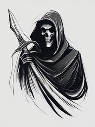 drawing of grim reaper  minimal rough scribbles,doodles,black and white