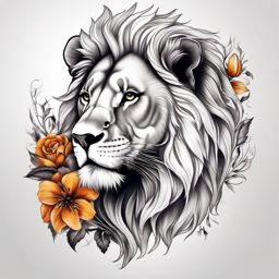 Half lion half flower tattoo, Tattoos that blend the symbolism of lions with the elegance of flowers. , color tattoo designs, white clean background