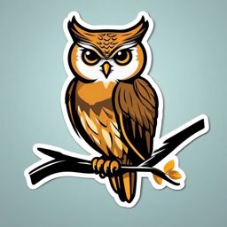 Owl Sticker - A wise owl perched on a branch. ,vector color sticker art,minimal