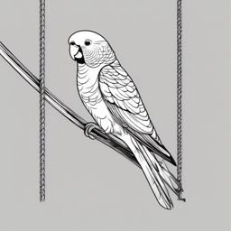 Parakeet Tattoo - Talkative parakeet perched on a swing  few color tattoo design, simple line art, design clean white background