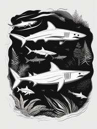 drawing of Arrowhead shark  minimal rough sketch scribbles,doodles,black and white