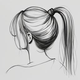 drawing of hair in a high ponytail  minimal rough sketch scribbles,doodles,black and white